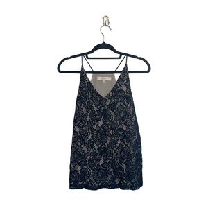 LOFT Black & Tan Allover Lace Lined Racerback Swing Tank Top Xsmall Women’s